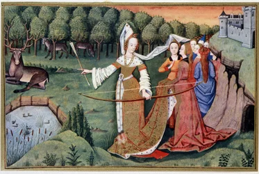 Diane (Artemis) - Chromolithographie aus einer 15. Jahrhundert-Illumination