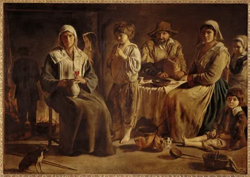 Bauernfamilie in ihrem Bauernhaus