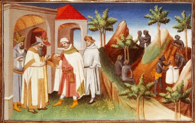 Mr Fr 2810 f.83r, König von Lar kauft Perlen, Miniatur aus 