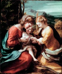 Die mystische Vermählung der heiligen Katharina von Alexandrien. Um 1520. Maße: 28,5 x 23,5 cm. Neapel, Museo di Capodimonte