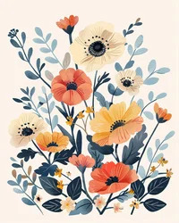 Boho-Blumen-Kinderzimmer für botanische Wandkunstdrucke auf Anfrage