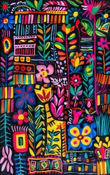 Druck auf Anfrage: lebendige naive Kunstmalerei für Schlafzimmerwanddeko