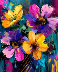 Abstraktes Gemälde eines handgezeichneten Gartens und Blumen