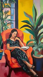 Matisse-Stil Gemälde einer Frau auf einem Stuhl