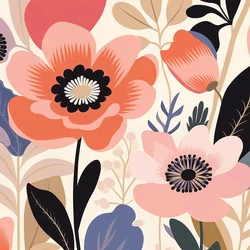 Botanische Illustration pastellfarbene kräftige Blumen, Matisse Stil