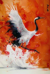 Storch gemalt in warmen Farben im asiatischen künstlerischen Stil