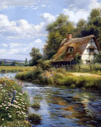 Haus auf dem Land an einem Fluss