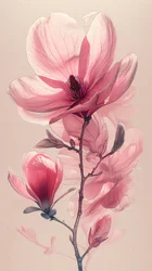 Minimalistische einlinige Skizze rosa grauer Blumen