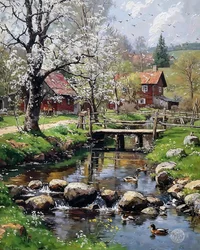 Die Mühle im Frühling, Öl auf Leinwand
