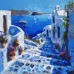 Santorini mit schönen Straßenlaternen