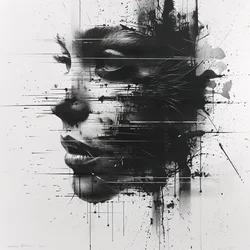 Porträt einer schwarz-weißen minimalistischen Frauengesichtsskizze