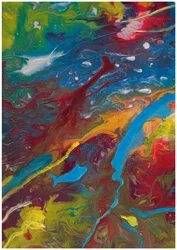 Abstrakte Acrylgießerei in Rot, Blau und Gelb