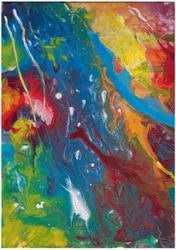Abstrakte Acrylgießerei in Rot, Blau und Gelb