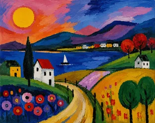 Farbenzauber am See. Traumlandschaft im Abendlicht