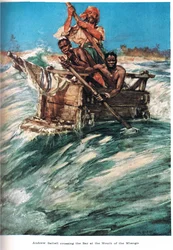 Battell erreicht die Mündung des Mbengo, Illustration aus 