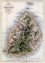 Karte von Mauritius, Illustration aus „Paul et Virginie“ von Henri Bernardin de Saint-Pierre (1737-1814), gestochen von Dyonnet, 1836
