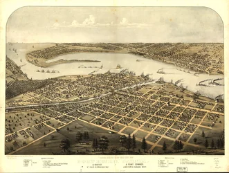 Vogelperspektive der Stadt Port Huron, Sarnia & Gratiot, St. Clair Co., Michigan 1867 & Point Edwards, Lambton Co., Kanada West
