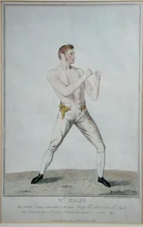 Wm. Eales, der wissenschaftliche Professor in seiner Haltung der Selbstverteidigung, veröffentlicht 1819 (Radierung)