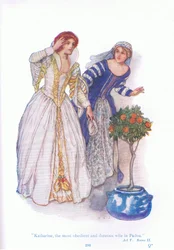 Katherine, die gehorsamste und pflichtbewussteste Ehefrau in Padua (Der Widerspenstigen Zähmung), aus Geschichten aus Shakespeare, veröffentlicht von Ward Lock & Co Ltd