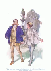 Der Herzog war wunderbar erfreut über die Ansprache und das Benehmen dieses hübschen Jungen (Was ihr wollt), aus Tales from Shakespeare, veröffentlicht von Ward Lock & Co Ltd