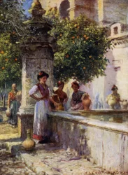 Córdoba, Brunnen im Patio de los Naranjos (Farblithografie)