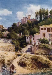 Die Alhambra, Torre de las Damas vom Fluss Darro