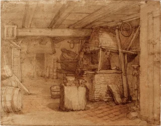 Innenraum einer Schmiede oder Böttcherei