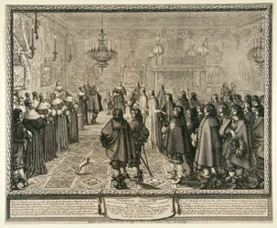 Zeremonie zur Übergabe des Ehevertrags von Władysław IV. und Marie Louise Gonzaga in Fontainebleau