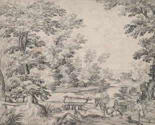 Landschaft mit Mann zu Pferd