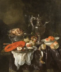 Stillleben mit Hummer, Obst, Silber- und Porzellangeschirr, ca. 1660