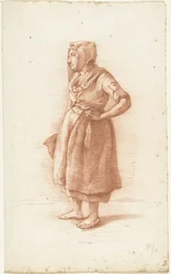 Stehende Frau nach links, die Hand in der Seite