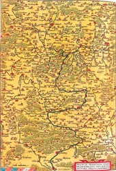 Franciae Orientalis (Vulgo/Franckenlant) Descriptio, Auctore, Sebast. A. Rotenhan Geographische Karte des Gebiets von Franken in Deutschland mit der Stadt Frankfurt (auch die Stadt Karlstadt..) aus „Theatrum Orbis Terrarum“ von Abraham Ortelius (Oer