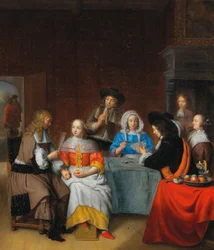 Innenraum mit eleganter Gesellschaft beim Kartenspielen