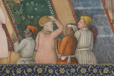 Detail von Kaiser Jahangir mit Heiligen Männern in einem Garten, ca. 1615