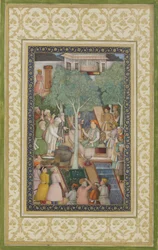 Kaiser Jahangir mit Heiligen Männern in einem Garten, ca. 1615