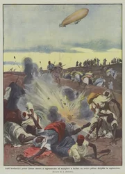 Araber bombardiert bei Zanzur, während sie sich darauf vorbereiteten, unseren Ballon mit Gewehrschüssen zu empfangen