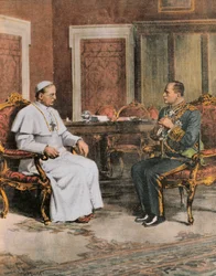 Benito Mussolini bei einem Treffen mit Papst Pius XI. am 11. Februar