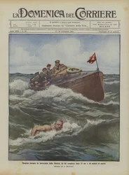 Burgess während der Überquerung des Ärmelkanals, die er nach 23 Stunden und 40 Minuten Schwimmen vollendete