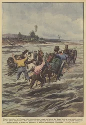 Fünf Fuhrleute aus Tortona, die Kies im Flussbett des Scrivia sammelten?