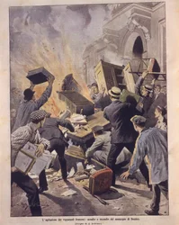Titelillustration von Winzern, die das Rathaus von Beziers während der Aufstände in Frankreich in Brand setzen
