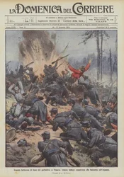 Blutige Feuertaufe der Garibaldini in Frankreich, deutsche Schützengräben im Argonnerwald mit Bajonetten erobert