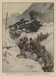 Enorme Schneefälle in Friaul und Cadore, Zug von Schnee auf der Pontebba-Linie erfasst und blockiert