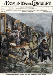 Überschwemmungen in der Umgebung von Paris im Januar 1910. Titelbild der „Domenica del Corriere“ vom 6. Februar