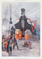 Riesiger Hammer im Arsenal von La Spezia, Illustration von Achille Beltrame