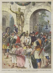 Die Kaiser von Deutschland vor dem Decumanus-Tor der alten Burg von Saalburg während...