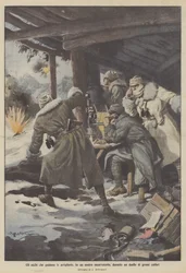 Die Augen, die die Artillerie leiten, in unserem Beobachtungsposten während eines Duells schwerer Kaliber