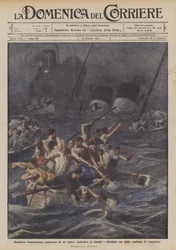 Großes Transatlantikschiff, das von einem Kohledampfer in Kanada gerammt und mit vielen Menschen an Bord gesunken ist