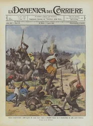 Modernster Krieg, Araber-Türken feuern auf die italienischen Luftschiffe, die sie bombardieren