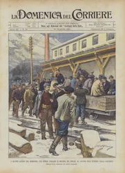 Die großen Arbeiten des Simplons, die italienischen Arbeiter gehen von Iselle zur Arbeit in die Galerie