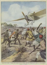 Die Gefahren der Luftfahrt, Hauptmann Moizo muss während eines Fluges zwischen Tripolis und Zuara landen